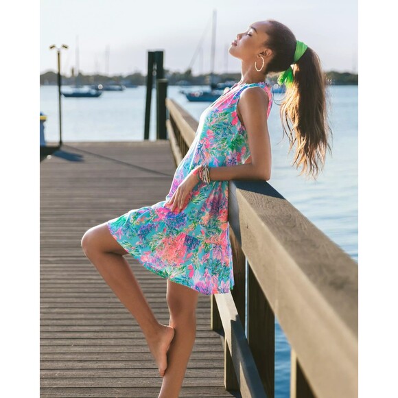 Lilly Pulitzer Malone Mini Dress Ruffle Colorful Printed Cotton Swing S 282437 - Picture 6 of 11